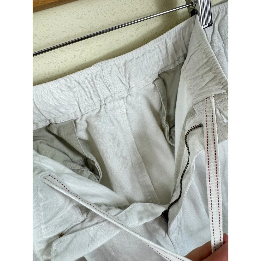 Tommy Bahama Relax Mens White 100% Linen Cargo Shorts Elastic Waist Medium